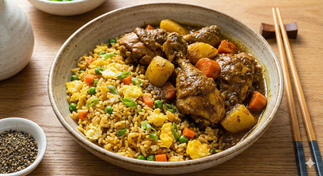 Guyanese Chicken on Egg Fried Rice